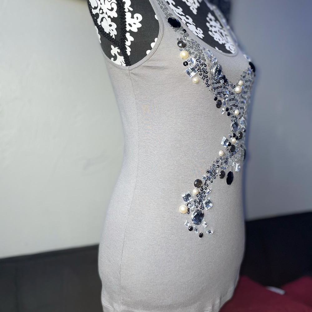 Gray Sequins, Rhinestone Tank Top - Size:L - Picture 2 of 6